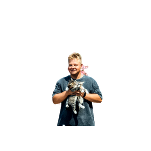 A Man Holding A Cat Stands By Vibrant Pink Flowers With Mountains In The Background In Гагра. 15770 - Cat PNG image with transparent background